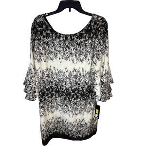 Leslie Fay Women's Floral Shift Dress Black Ivory Size 14 Knee Length